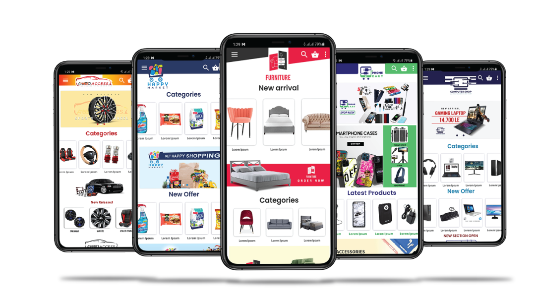 Different app designs, created using stacks brickit mobile app builder